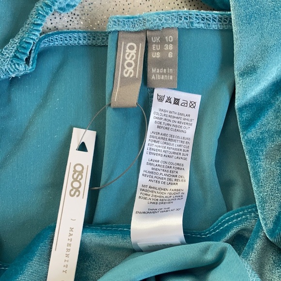 NWT Maternity Aqua Velvet Puff Long Sleeve Dress Size 8 - Picture 15 of 16